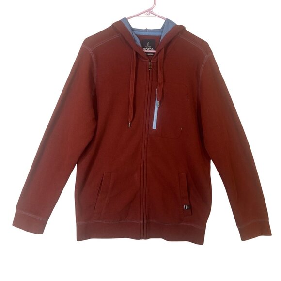 Prana Men's Medium Full-Zip Hoodie Organic Cotton Blend Maroon EUC - Picture 1 of 9